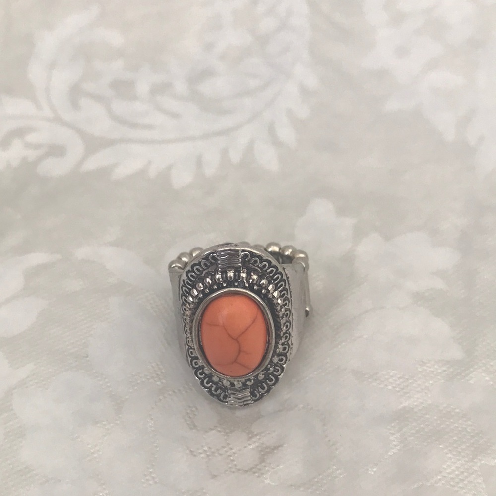 👄Oval Orange Silver ring👄